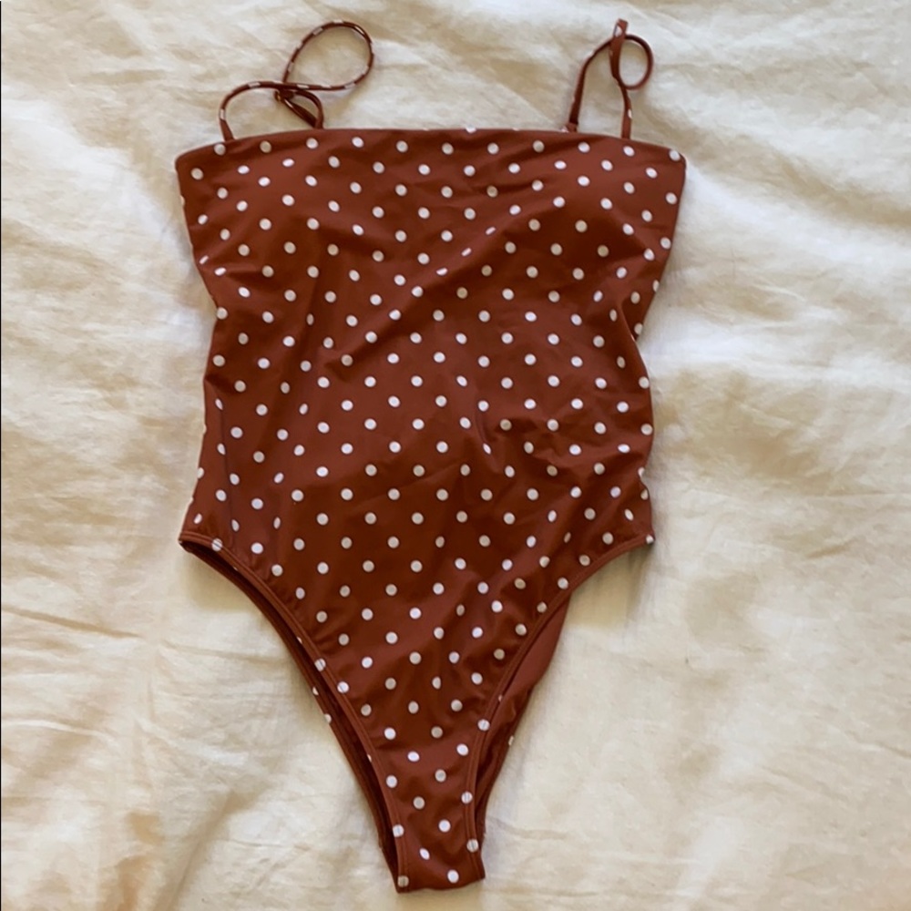 Brown polka dot swimsuit